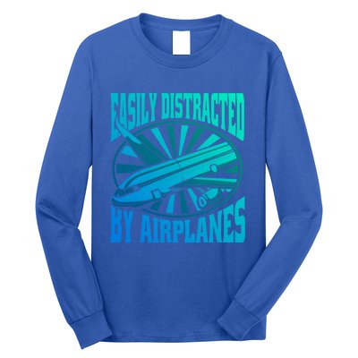 Funny Aircraft Mechanic Easily Distracted By Airplanes Gift Long Sleeve Shirt