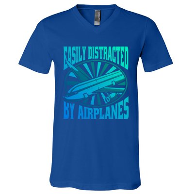 Funny Aircraft Mechanic Easily Distracted By Airplanes Gift V-Neck T-Shirt