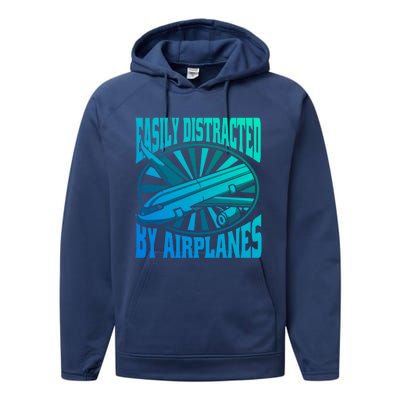 Funny Aircraft Mechanic Easily Distracted By Airplanes Gift Performance Fleece Hoodie