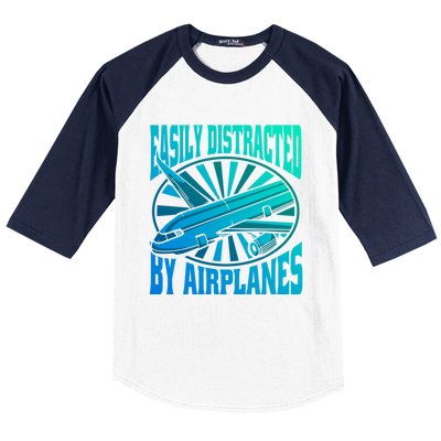 Funny Aircraft Mechanic Easily Distracted By Airplanes Gift Baseball Sleeve Shirt