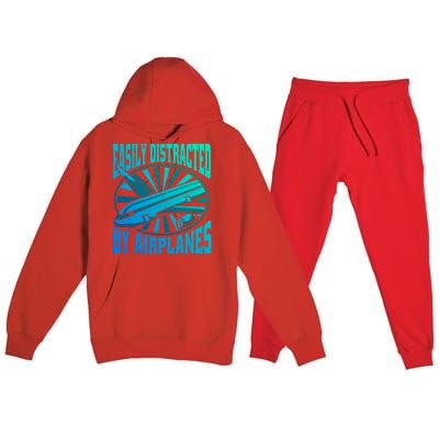 Funny Aircraft Mechanic Easily Distracted By Airplanes Gift Premium Hooded Sweatsuit Set