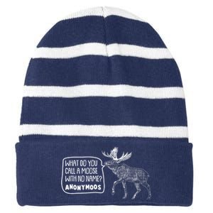 Funny Anonumoos Moose Joke Dad Joke Striped Beanie with Solid Band