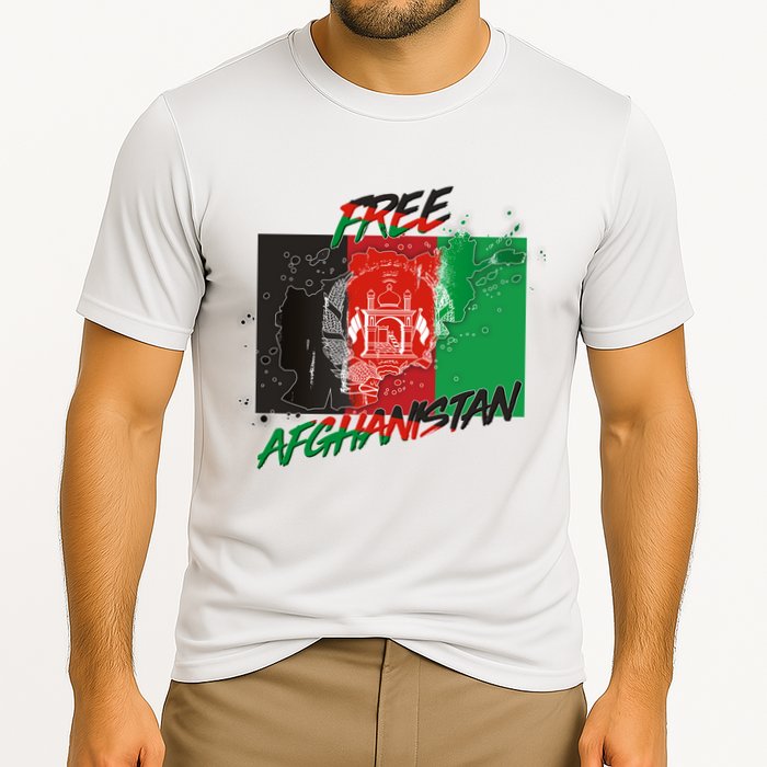 Free Afghanistan Map Distressed Flag Cooling Performance Crew T-Shirt