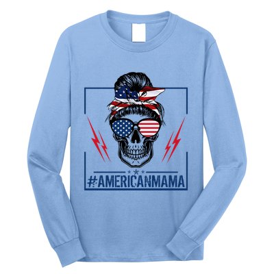 Funny American Mama Patriotic Rocker Skull Mom Gift Long Sleeve Shirt
