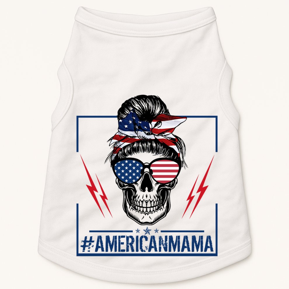 Funny American Mama Patriotic Rocker Skull Mom Gift Doggie Tank