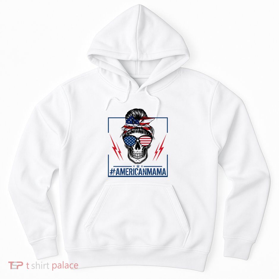 Funny American Mama Patriotic Rocker Skull Mom Gift Hoodie