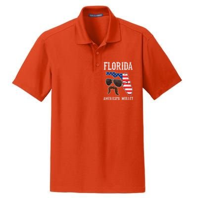 Florida America's Mullet Funny Patriotic American Flag Dry Zone Grid Polo