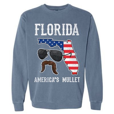Florida America's Mullet Funny Patriotic American Flag Garment-Dyed Sweatshirt