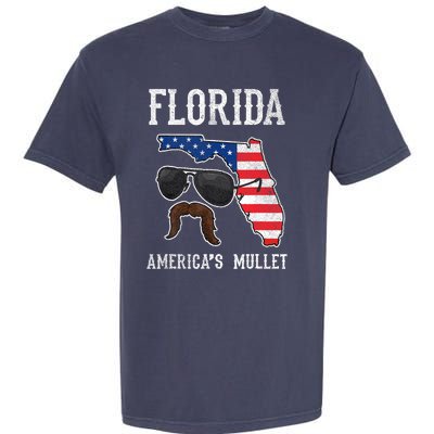 Florida America's Mullet Funny Patriotic American Flag Garment-Dyed Heavyweight T-Shirt