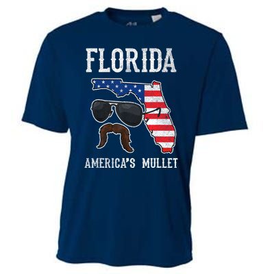 Florida America's Mullet Funny Patriotic American Flag Cooling Performance Crew T-Shirt