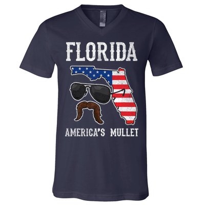 Florida America's Mullet Funny Patriotic American Flag V-Neck T-Shirt