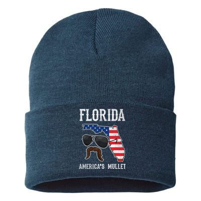 Florida America's Mullet Funny Patriotic American Flag Sustainable Knit Beanie