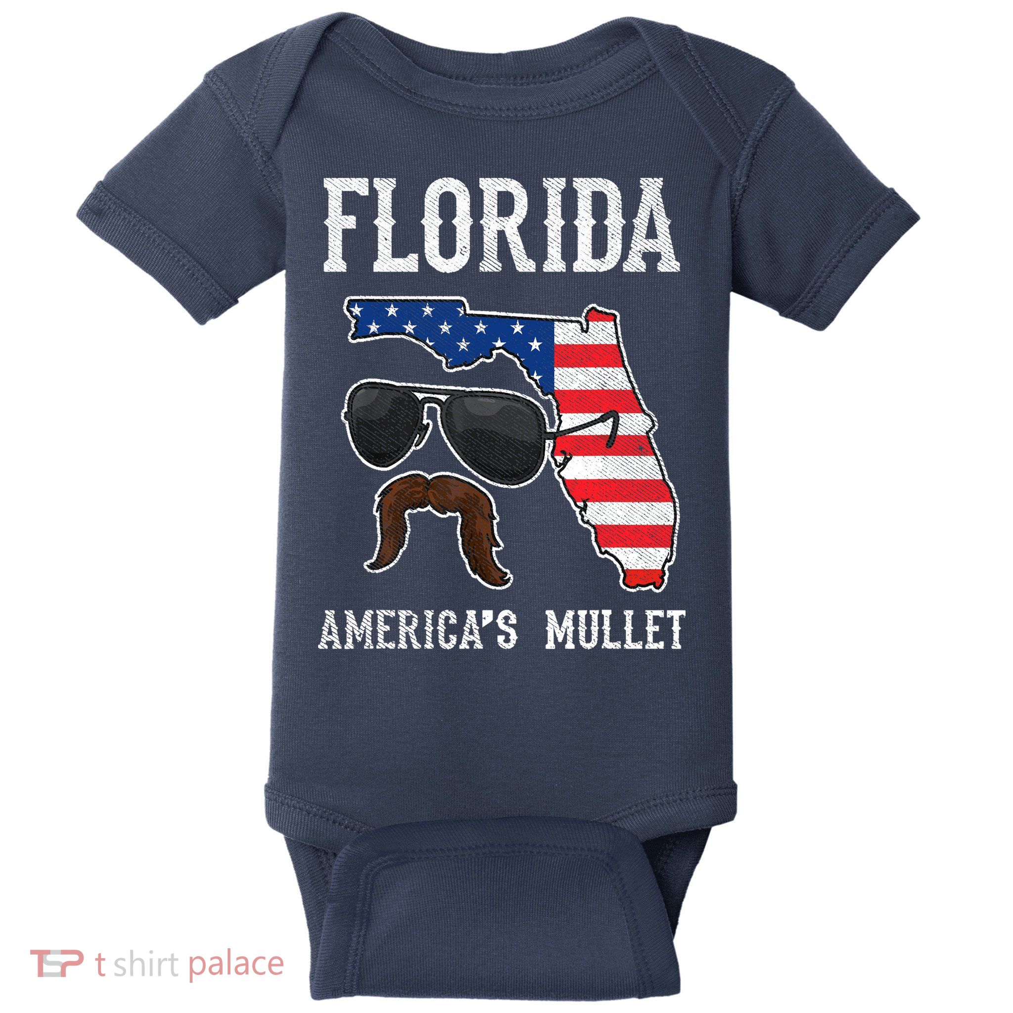 Florida America's Mullet Funny Patriotic American Flag Baby Bodysuit