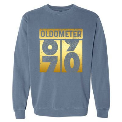 Funny Auto Mechanic Birthday 70th Turning 70 Golden Odometer Great Gift Garment-Dyed Sweatshirt