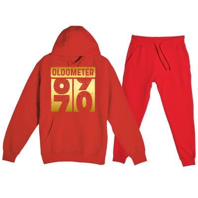 Funny Auto Mechanic Birthday 70th Turning 70 Golden Odometer Great Gift Premium Hooded Sweatsuit Set