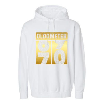 Funny Auto Mechanic Birthday 70th Turning 70 Golden Odometer Great Gift Garment-Dyed Fleece Hoodie