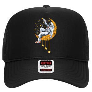 Funny Astronaut Moon Planets Colorful Space Graphic High Crown Mesh Back Trucker Hat