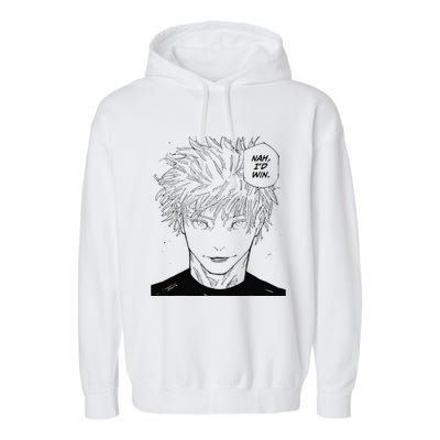 Funny Anime Meme Nah ID Win Reference Gojo Garment-Dyed Fleece Hoodie