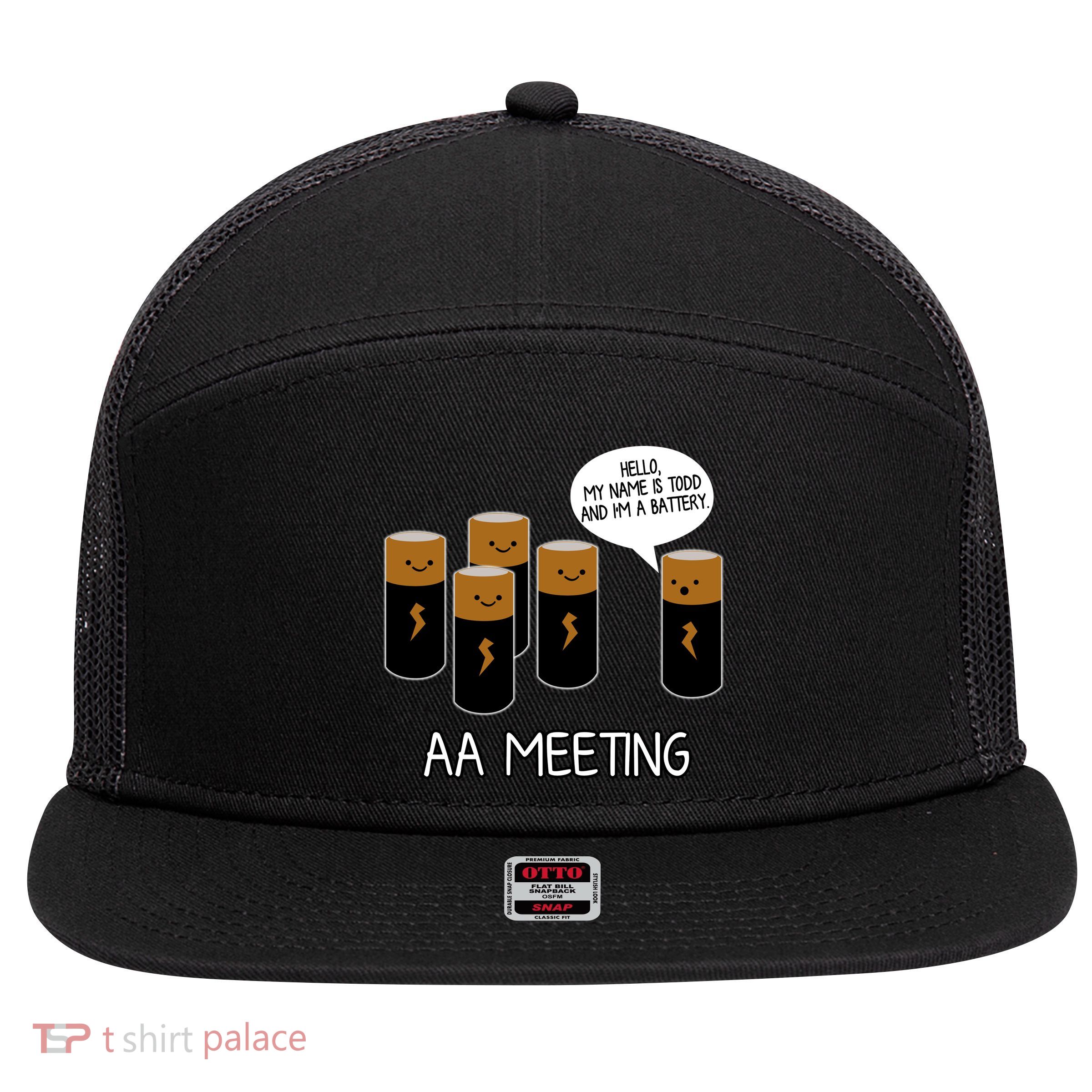Funny Aa Meeting. Hi! My Name Is Todd And IM A Battery 7 Panel Mesh Trucker Snapback Hat