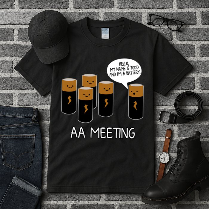 Funny Aa Meeting. Hi! My Name Is Todd And IM A Battery Tall T-Shirt