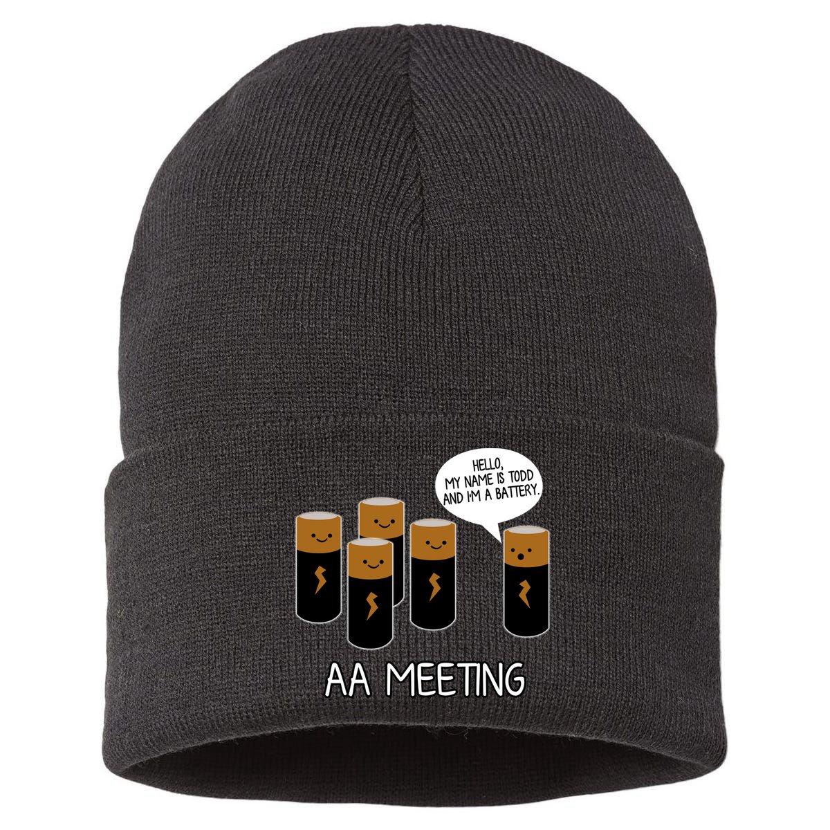 Funny Aa Meeting. Hi! My Name Is Todd And IM A Battery Sustainable Knit Beanie