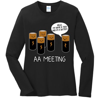 Funny Aa Meeting. Hi! My Name Is Todd And IM A Battery Ladies Long Sleeve Shirt