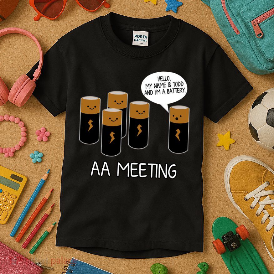Funny Aa Meeting. Hi! My Name Is Todd And IM A Battery Kids T-Shirt