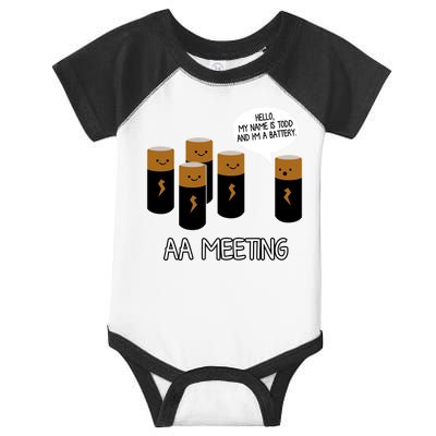 Funny Aa Meeting. Hi! My Name Is Todd And IM A Battery Infant Baby Jersey Bodysuit