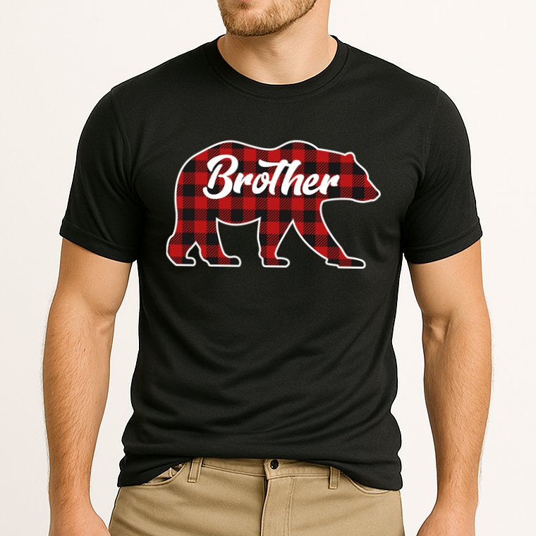 Family Christmas Matching Plaid Brother Bear Cooling Performance Crew T-Shirt