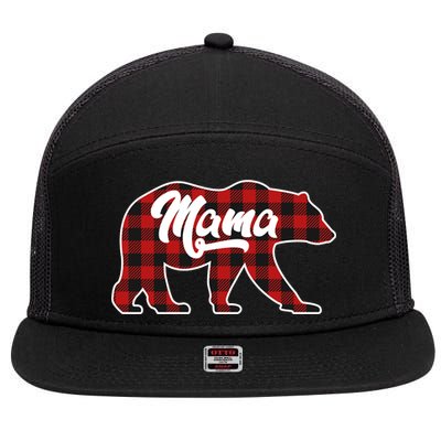 Family Christmas Matching Plaid Mama Bear 7 Panel Mesh Trucker Snapback Hat