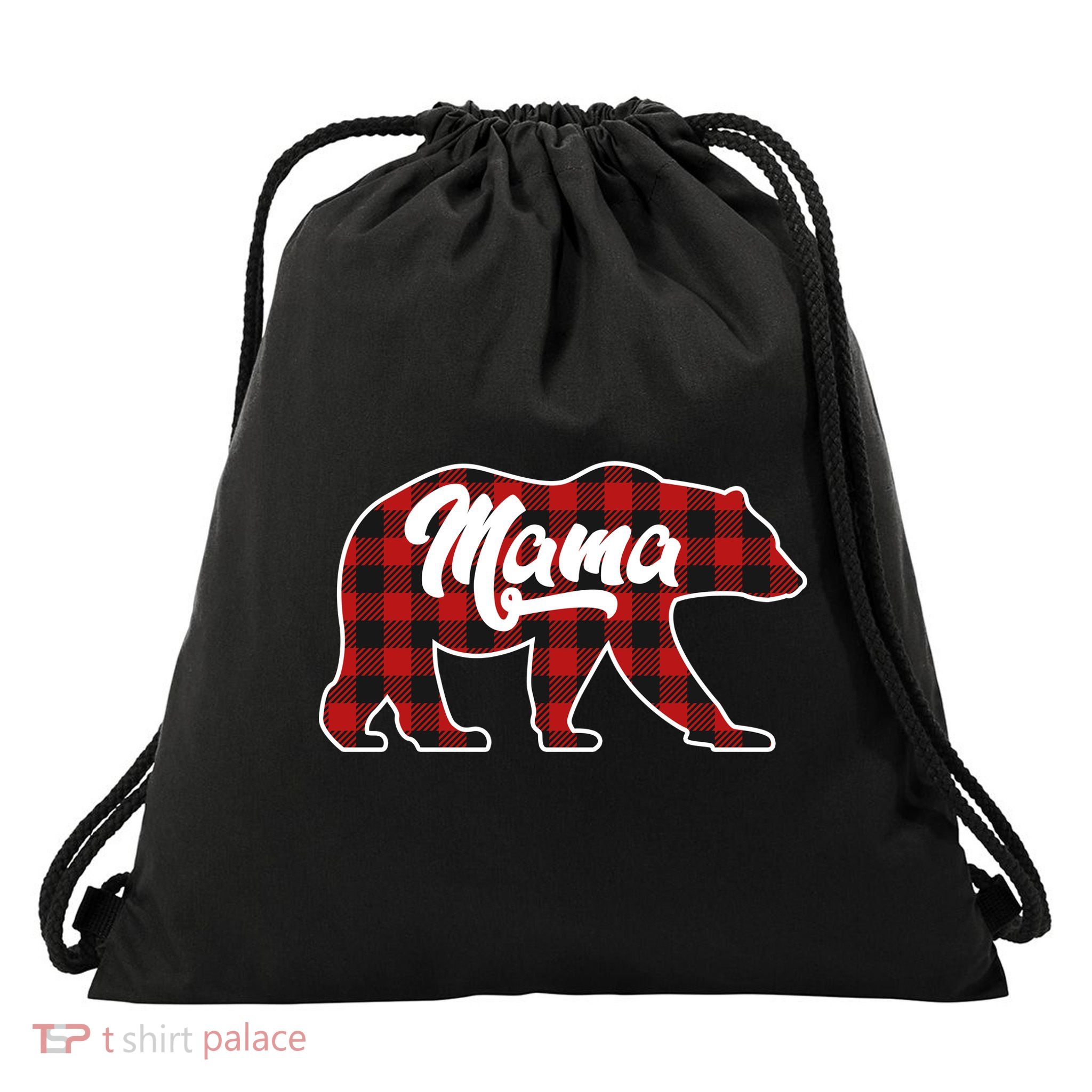Family Christmas Matching Plaid Mama Bear Drawstring Bag