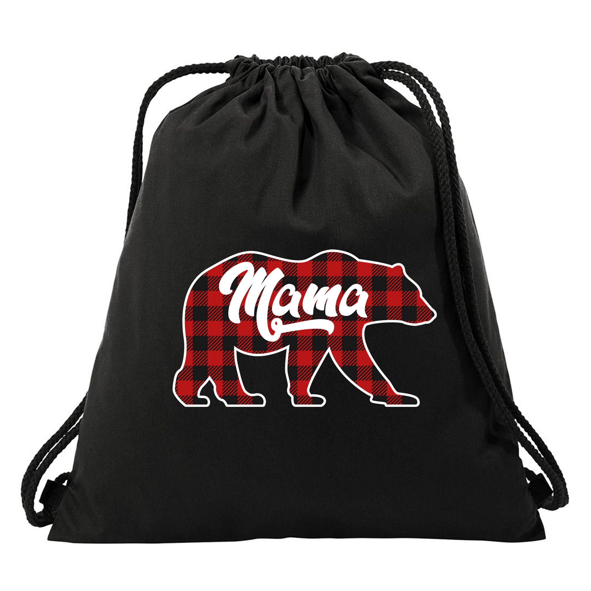 Family Christmas Matching Plaid Mama Bear Drawstring Bag
