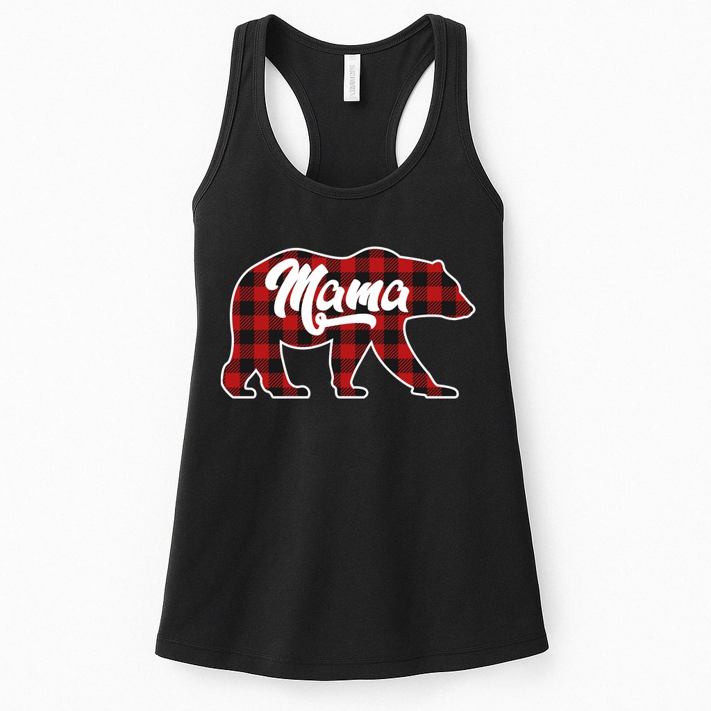 Family Christmas Matching Plaid Mama Bear Womens Tank Top