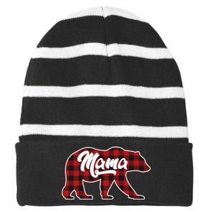 Family Christmas Matching Plaid Mama Bear Striped Beanie with Solid Band