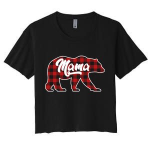 Family Christmas Matching Plaid Mama Bear Women's Crop Top Tee