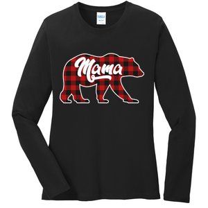 Family Christmas Matching Plaid Mama Bear Ladies Long Sleeve Shirt