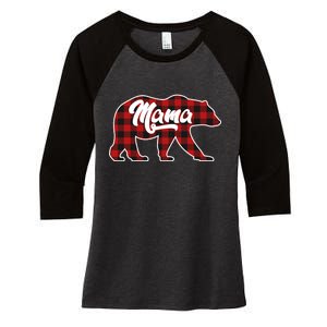 Family Christmas Matching Plaid Mama Bear Women's Tri-Blend 3/4-Sleeve Raglan Shirt