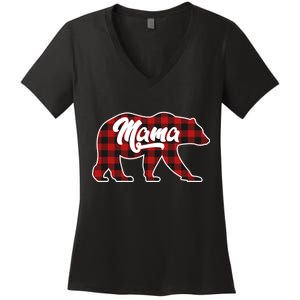 Family Christmas Matching Plaid Mama Bear Women's V-Neck T-Shirt