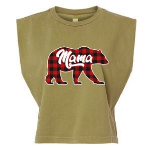 Family Christmas Matching Plaid Mama Bear Garment-Dyed Women's Muscle Tee