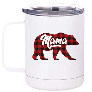 Family Christmas Matching Plaid Mama Bear 12 oz Stainless Steel Tumbler Cup