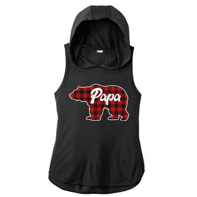 Family Christmas Matching Plaid Papa Bear Ladies PosiCharge Tri-Blend Wicking Draft Hoodie Tank