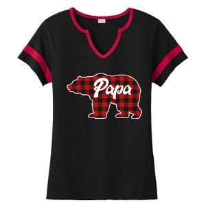 Family Christmas Matching Plaid Papa Bear Ladies Halftime Notch Neck Tee