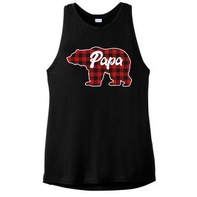 Family Christmas Matching Plaid Papa Bear Ladies PosiCharge Tri-Blend Wicking Tank