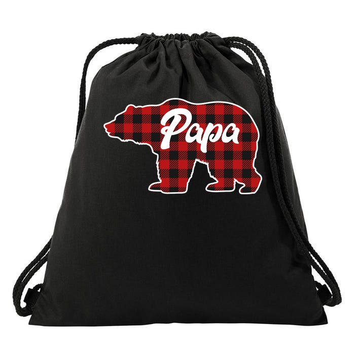 Family Christmas Matching Plaid Papa Bear Drawstring Bag