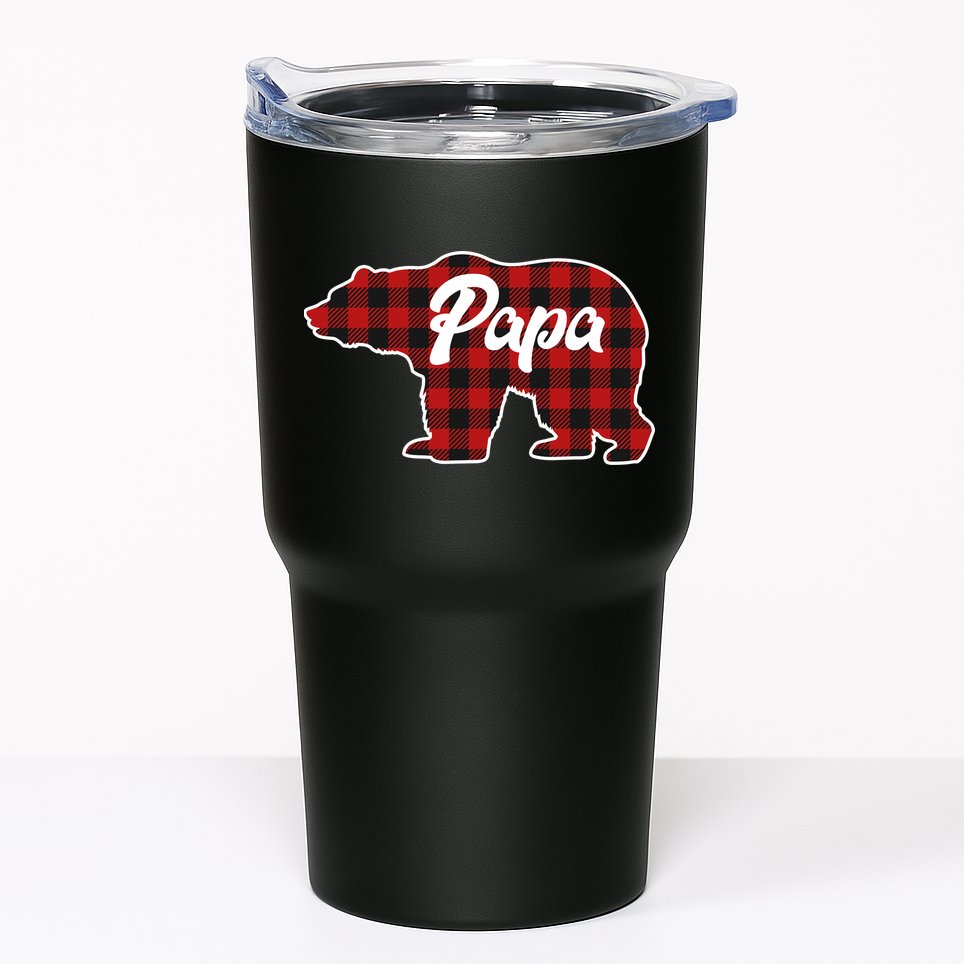 Family Christmas Matching Plaid Papa Bear Tumbler
