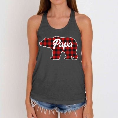 Family Christmas Matching Plaid Papa Bear Women's Knotted Racerback Tank