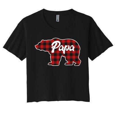 Family Christmas Matching Plaid Papa Bear Women's Crop Top Tee