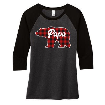 Family Christmas Matching Plaid Papa Bear Women's Tri-Blend 3/4-Sleeve Raglan Shirt