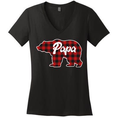 Family Christmas Matching Plaid Papa Bear Women's V-Neck T-Shirt