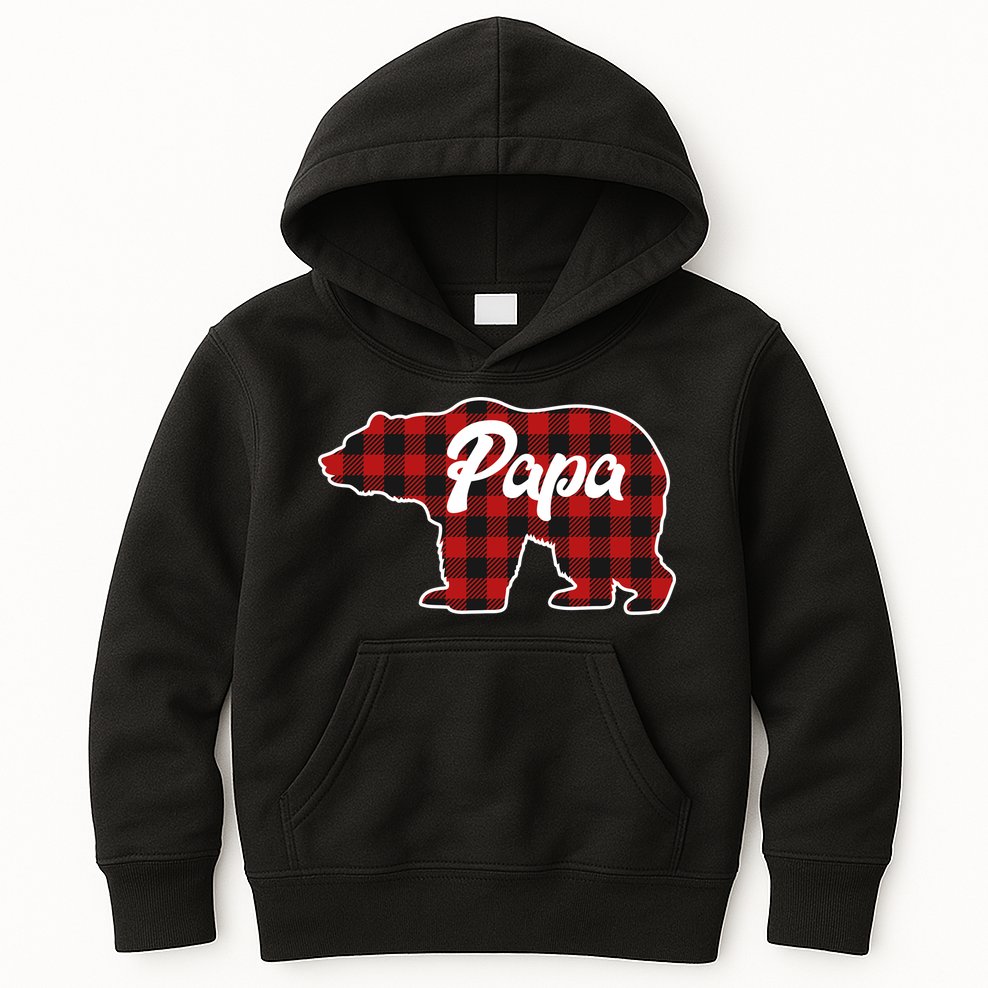 Family Christmas Matching Plaid Papa Bear Kids Hoodie